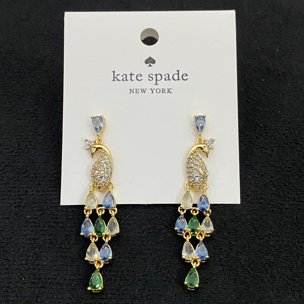 Kate SPADE Full CZ Peacock Long Tassel Earrings Metal